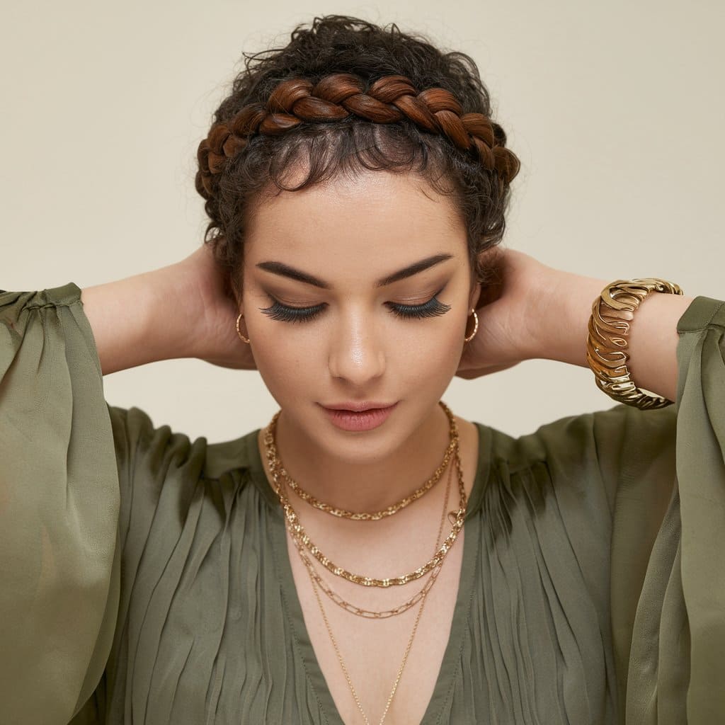 Curly Pixie with Small Lovely Crown Braid