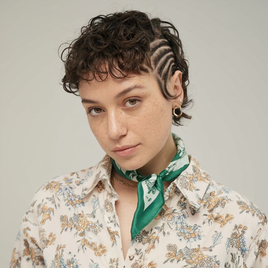 Curly Pixie with Small Side Braids