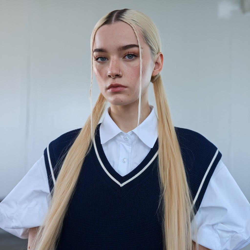 Low Sleek Straight Pigtails