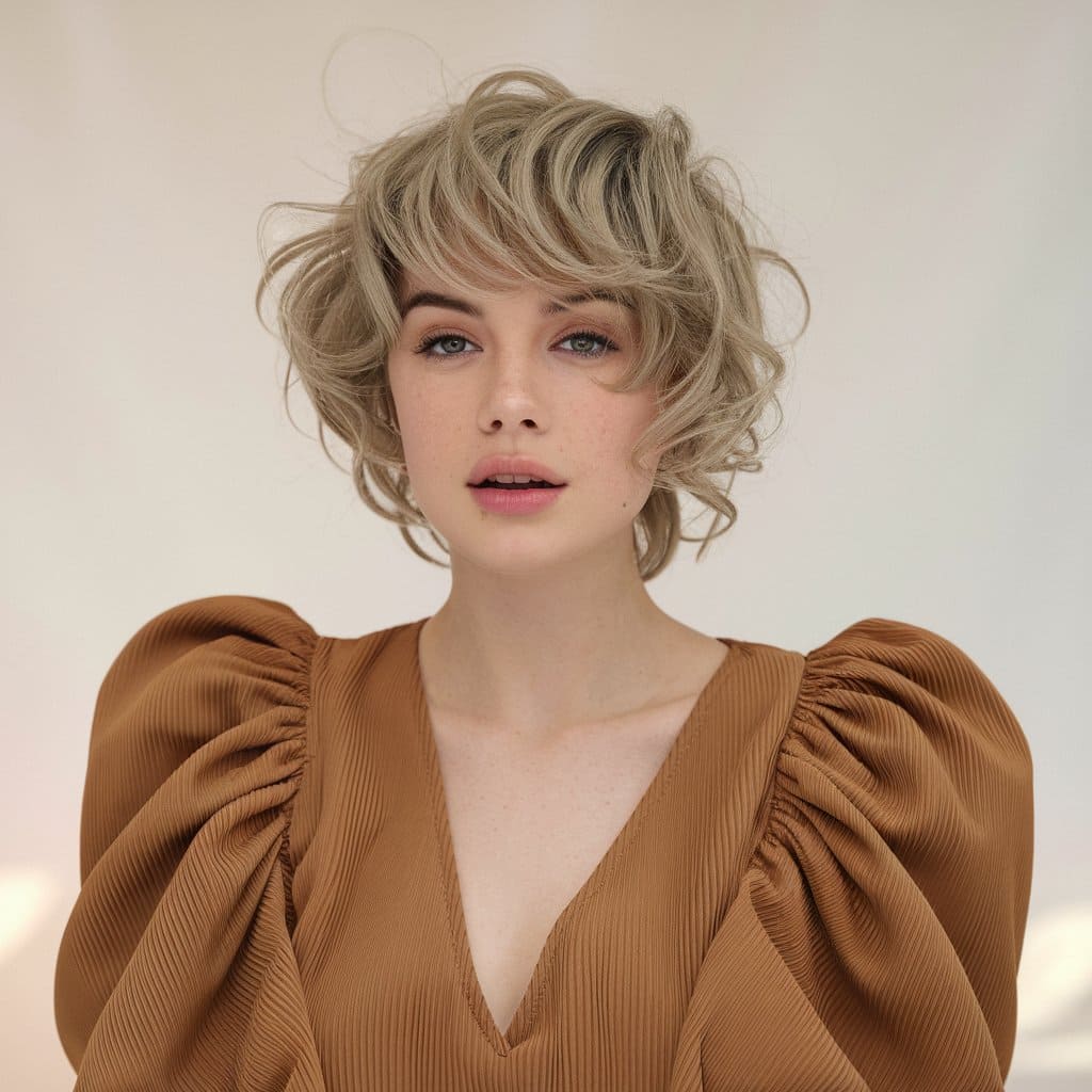 Pixie with Curly Volume and Swoop Bangs