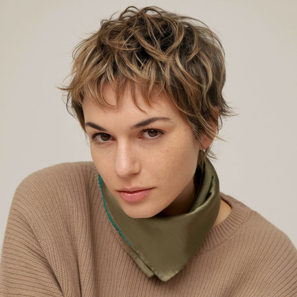 Short Curly Pixie with Shaggy Layers