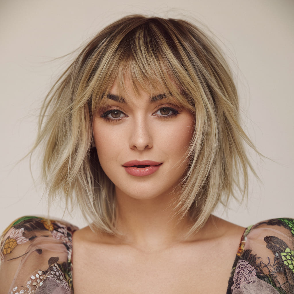 Feathered Bangs with a Choppy Bob