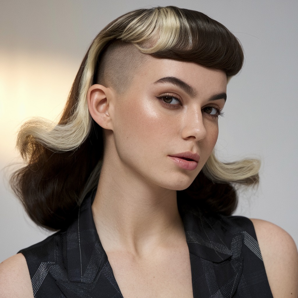 High-Contrast Mullet with Shaved Sides