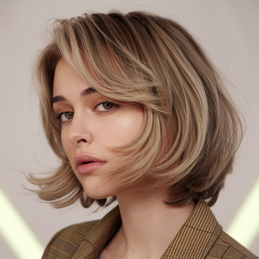 Layered Blowout Bob with Natural Waves