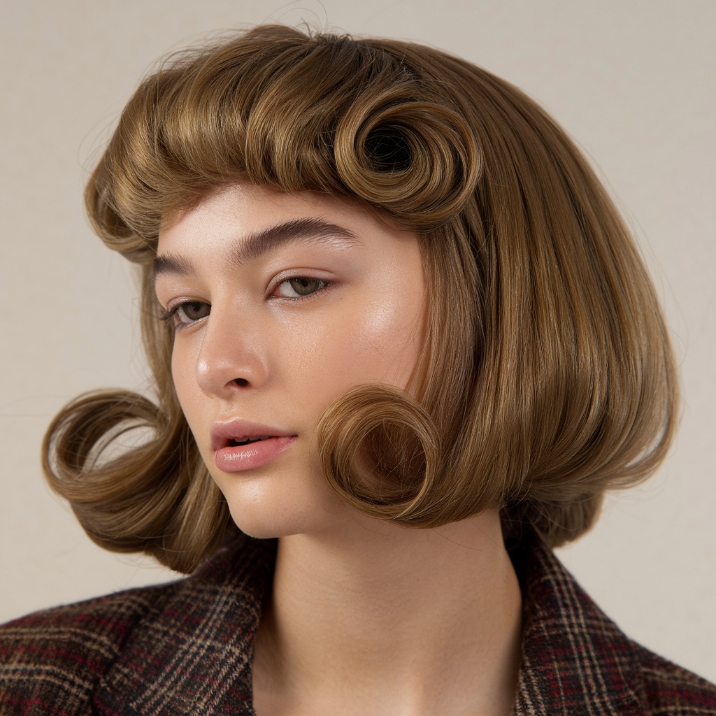 Rounded Bob with Curled Ends