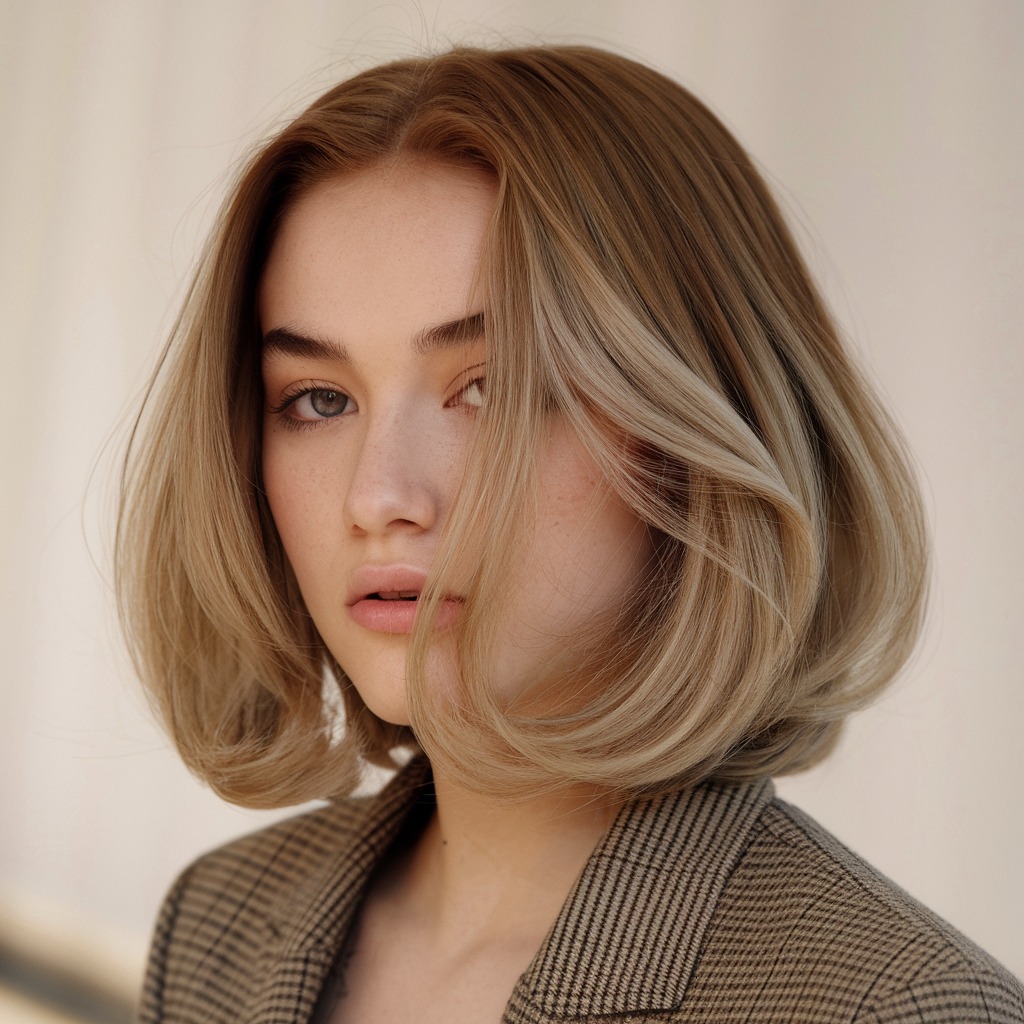 Sleek Blowout Bob with a Center Part