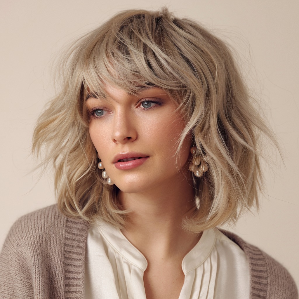 Soft Wavy Wolf Cut with Feathered Bangs