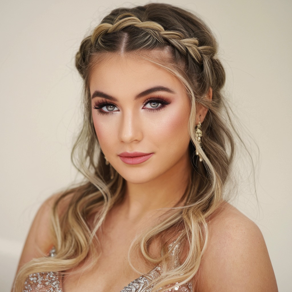 Boho Braided Crown for Long Wavy Hair