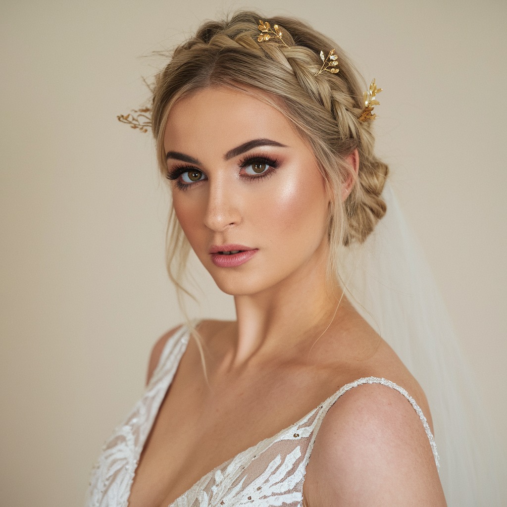 Boho Braided Front with Gold Leaf Accessories