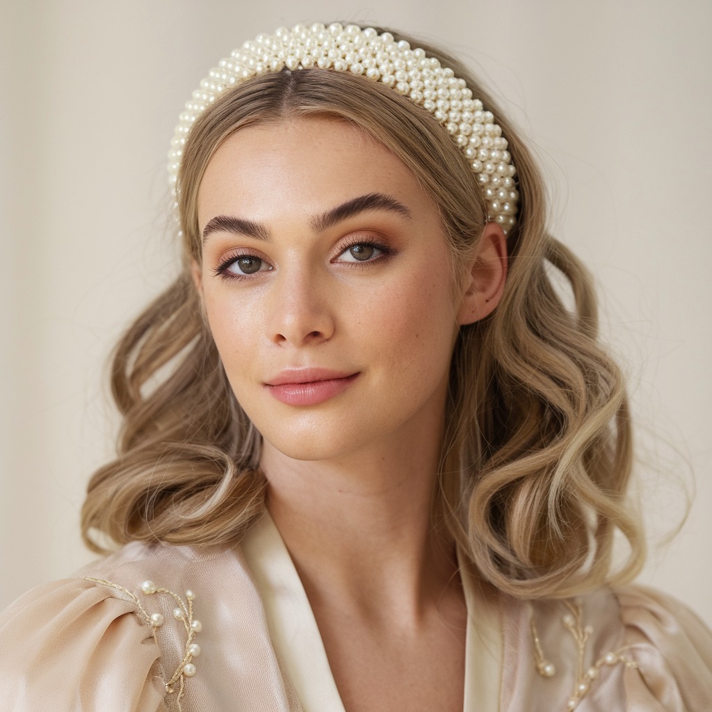 Cascading Curls with a Pearl Headband