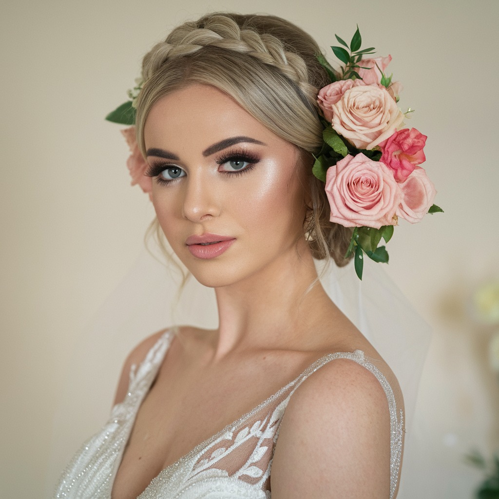 Front Hair Twist with Fresh Roses