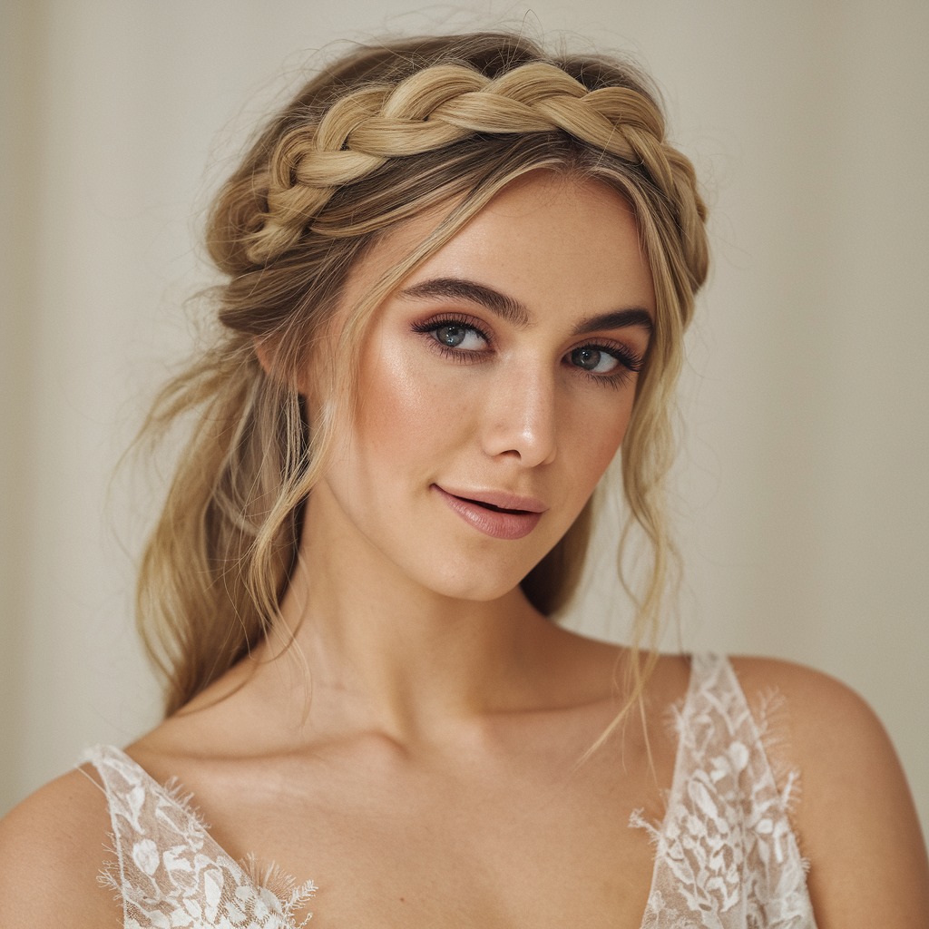 Romantic Braided Crown with Soft Waves