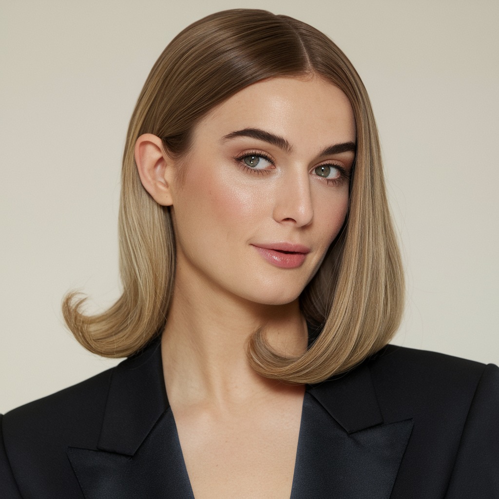 Smooth Straight Lob with a Tucked-Behind-Ear Look